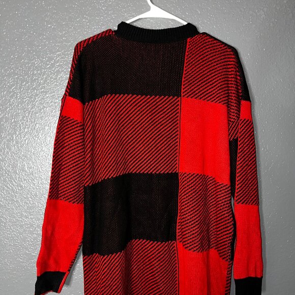 Women’s XXL Red Black Colorblock Knit Sweater Long Sleeve Cozy Pullover - Picture 4 of 9